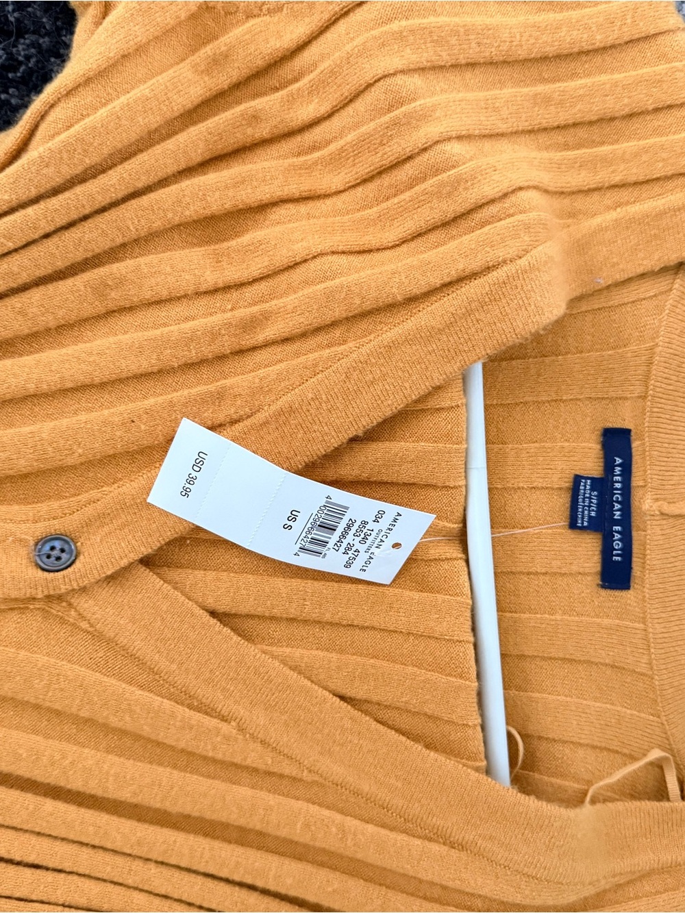 American Eagle Outfitters Ribbed Mustard Button-Front Cardigan